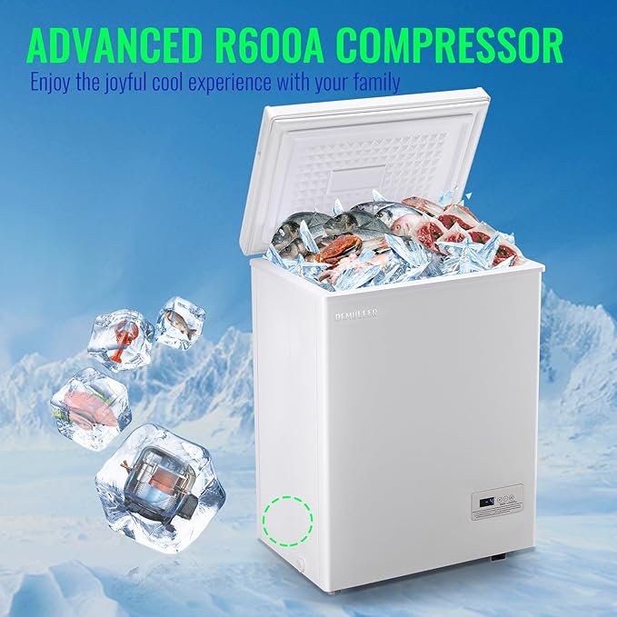 Demuller 4.0 cu.ft Chest Freezer With Electronic Panel, Accurate Temperature Display To 1 ℉, White Deep Freezing Machine With 2 Removable Baskets, Compact Size For Any Space - View 4 | Fridge.com