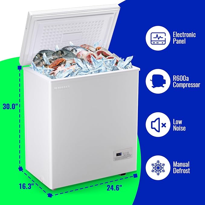 Demuller 4.0 cu.ft Chest Freezer With Electronic Panel, Accurate Temperature Display To 1 ℉, White Deep Freezing Machine With 2 Removable Baskets, Compact Size For Any Space - View 5 | Fridge.com