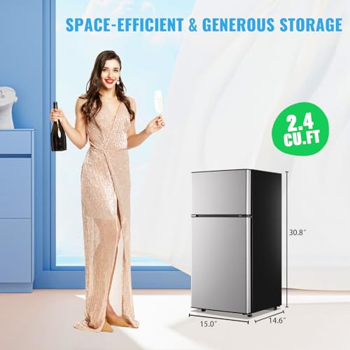 Demuller Mini Fridge With Freezer, 2.4 cu.ft Personal Refrigerator Only For One Person Use, Silver Tiny Small Size Refrigerator With 7 Level Adjustable Temperature And Double Door - View 3 | Fridge.com