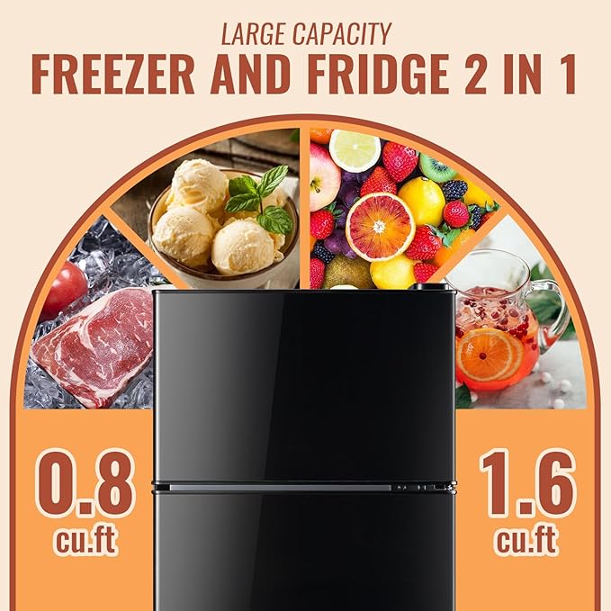 Demuller 2.4 cu.ft Mini Fridge With Double Doors Small Refrigerator With Separate Freezer & 7 Adjustable Temperature Control, Tiny Size & Personal Fridge Ideal For Office Apartment Dorm Black - View 2 | Fridge.com