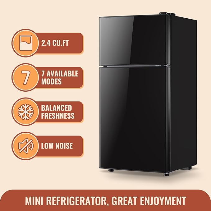 Demuller 2.4 cu.ft Mini Fridge With Double Doors Small Refrigerator With Separate Freezer & 7 Adjustable Temperature Control, Tiny Size & Personal Fridge Ideal For Office Apartment Dorm Black - View 4 | Fridge.com