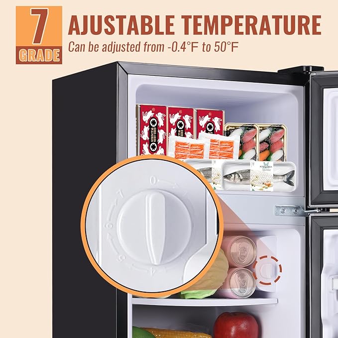 Demuller 2.4 cu.ft Mini Fridge With Double Doors Small Refrigerator With Separate Freezer & 7 Adjustable Temperature Control, Tiny Size & Personal Fridge Ideal For Office Apartment Dorm Black - View 5 | Fridge.com