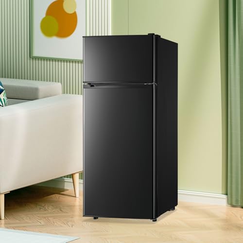 Demuller 4.5 Cubic Feet Double Door Fridge With Top Freezer Large Capacity Refrigerator With 7 Temperature Control & 3 Removable Shelves Black - View 2 | Fridge.com