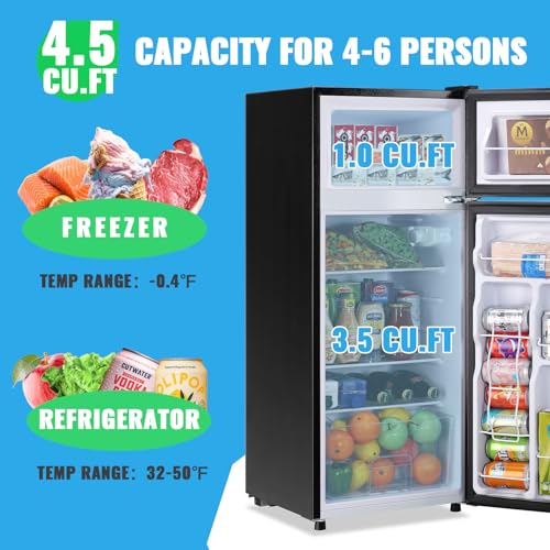 Demuller 4.5 Cubic Feet Double Door Fridge With Top Freezer Large Capacity Refrigerator With 7 Temperature Control & 3 Removable Shelves Black - View 4 | Fridge.com