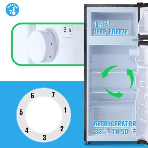 Demuller 4.5 Cubic Feet Double Door Fridge With Top Freezer Large Capacity Refrigerator With 7 Temperature Control & 3 Removable Shelves Black - View 5 | Fridge.com