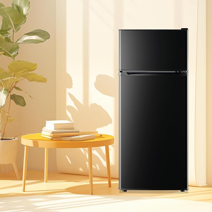 Demuller 4.5 cu.ft Small Refrigerator With Top Freezer, 2 Door Mini Fridge With Adjustable Thermostat & Removable Glass Shelves Compact Refrigerator For Bedroom, Dorm Black - View 2 | Fridge.com