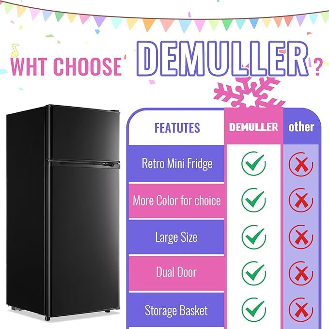 Demuller 4.5 cu.ft Small Refrigerator With Top Freezer, 2 Door Mini Fridge With Adjustable Thermostat & Removable Glass Shelves Compact Refrigerator For Bedroom, Dorm Black - View 4 | Fridge.com