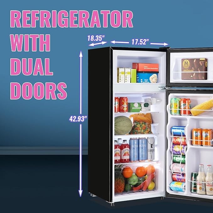Demuller 4.5 cu.ft Small Refrigerator With Top Freezer, 2 Door Mini Fridge With Adjustable Thermostat & Removable Glass Shelves Compact Refrigerator For Bedroom, Dorm Black - View 5 | Fridge.com