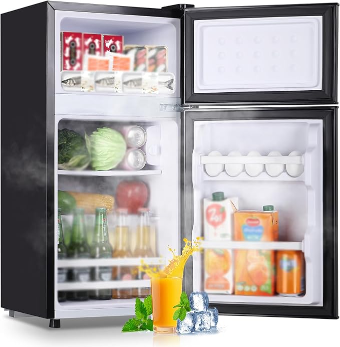 Demuller 2.4 Cu.ft Mini Fridge with Double Doors Small Refrigerator with Separate Freezer & 7 Adjustable Temperature Control, Tiny Size & Personal Fridge Ideal for Office Apartment Dorm Black | Fridge.com