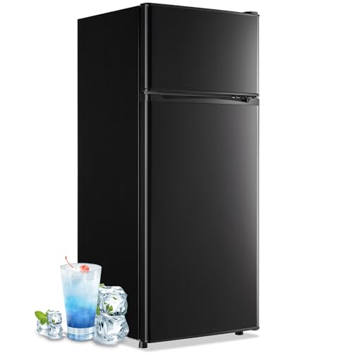 Demuller 4.5 Cubic Feet Double Door Fridge with Top Freezer Large Capacity Refrigerator with 7 Temperature Control & 3 Removable Shelves Black | Fridge.com