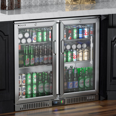 Commercial Undercounter Beverage Refrigerator, 36w Back Bar Cooler With 2 Glass Doors, Bar Beverage Fridge For Beer Soda Wine 8 Cu.ft. Capacity Etl | Fridge.com