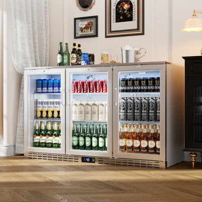 53 Inch 11.4 Cu.ft Back Bar Refrigerator, Undercounter Beverage Refrigerator And Cooler With 3 Glass Doors, Stainless Steel Bottle Cooler For Home Bar — FIN-0014334 | Fridge.com