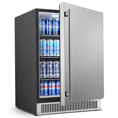 24 Inch Beverage Refrigerator, 180 Cans Under Counter Fridge With Stainless Steel, Built-In And Freestanding Outdoor Refrigerator For Patio Home Kitch - View 1 | Fridge.com