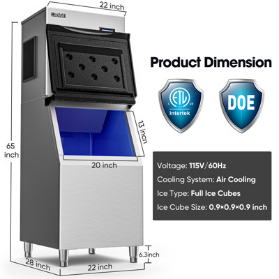 22'' Wide Commercial Ice Maker Machine 650Lbs/Day, Large Industrial Ice Machine With Storage Bin, Etl Approved, Ice Ready In 5-15 Minutes, Perfect For | Fridge.com
