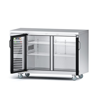 60 19.4 Cu.ft. Commercial Back Bar Cooler With 2 Glass Doors With Stainless Steel Top, Led Lighting In Sliver — Digitale Essentials, model MBB60SHG