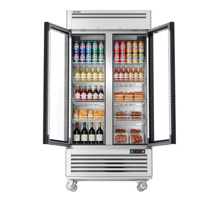 40" 33.5 Cu. Ft. Commercial Display Refrigerator Merchandiser Beverage Cooler - 2 Glass Doors, Stainless Steel - View 1 | Fridge.com