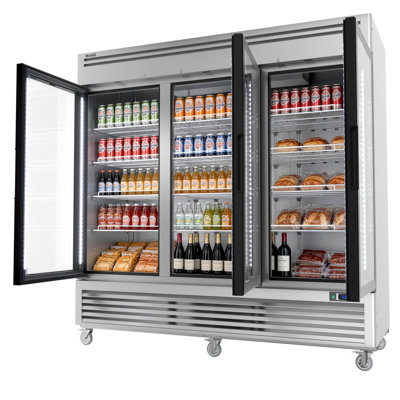 82" 78.2 Cu. Ft. Commercial Display Refrigerator Merchandiser Beverage Cooler - 3 Glass Doors, Stainless Steel - View 1 | Fridge.com