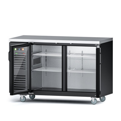 Coolake 60 Back Bar Cooler with 2 Glass Doors, 17.3 Cu.Ft. Stainless Steel Top Back Bar Refrigerator with LED — Digitale Essentials, model MSBB60BHG-Coolake