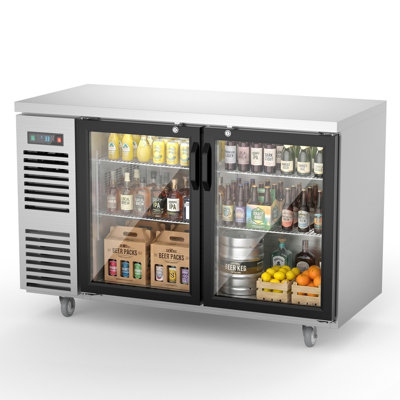 60 in. W 20.5 cu. ft.Under Height Back Bar Cooler Commercial Refrigerator with Glass Door in Stainless Steel — Digitale Essentials, model YY1-MBB-60SHG