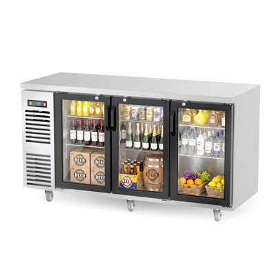72 in. W 25.6 cu. ft.Under Height Back Bar Cooler Commercial Refrigerator with Glass Door in Stainless Steel — FIN-0018290 | Fridge.com