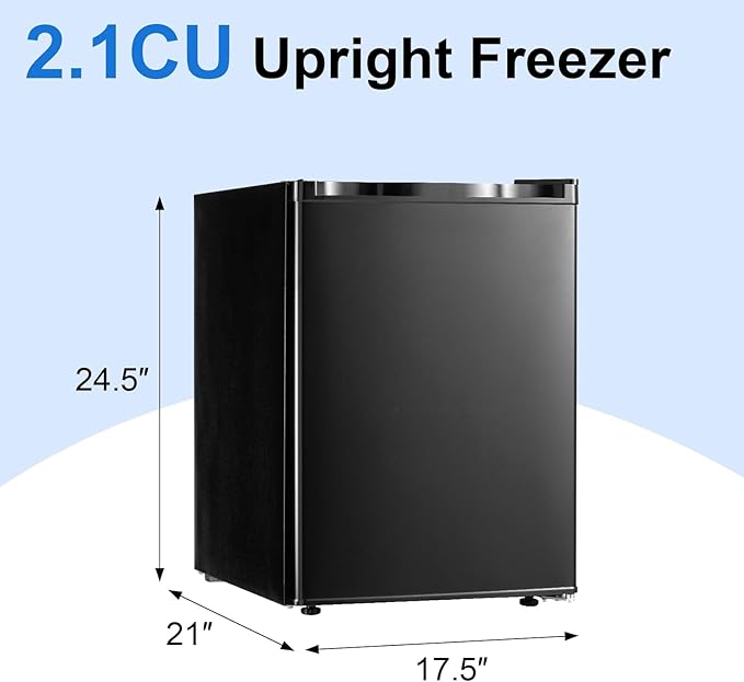 Doghly 2.1 cu.ft Upright Freezer With Removable Shelf, 7 Adjustable Thermostat, Stand-Up Single Door Compact Freezer With Rapid Cooling Technology For Home, Kitchen, Dorm, Black (2.1 cu.ft) - View 5 | Fridge.com