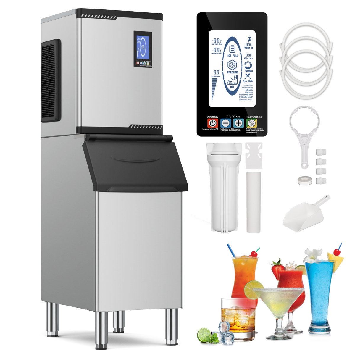 680 lbs./Day Commercial Ice Machine with 450 lbs. Storage & Adjustable Ice Thickness | Fridge.com