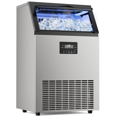 150LBS/24H Commercial Ice Maker, 50LBS Storage, Dual Water Inlet, Stainless Steel, Self-Cleaning | Fridge.com