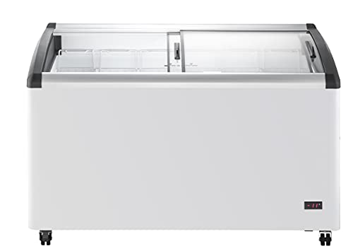 Duura Commercial Mobile Ice Cream Display Chest Freezer Sub-Zero Temp Curved Glass Top Frost Free Lid With 6 Wire Baskets, 53.2 Inch Wide 15.2 Cubic Feet, White - View 2 | Fridge.com
