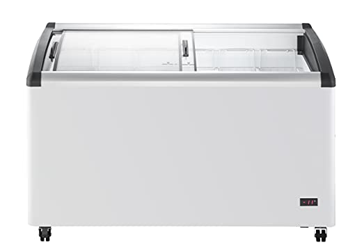 Duura Commercial Mobile Ice Cream Display Chest Freezer Sub-Zero Temp Curved Glass Top Frost Free Lid With 6 Wire Baskets, 53.2 Inch Wide 15.2 Cubic Feet, White - View 3 | Fridge.com