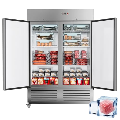 ECEVT 54" W 2 Door Commercial Freezer Stainless Steel Fan Cooling 49 Cu.ft Upright Freezer for Restaurant Bar Shop -10℉ ~10℉ Reach-in Freezers | Fridge.com