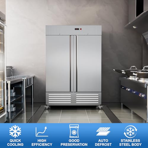 Ecevt 54" W 2 Door Commercial Freezer Stainless Steel Fan Cooling 49 cu.ft Upright Freezer For Restaurant Bar Shop -10℉ ~10℉ Reach-In Freezers - View 3 | Fridge.com