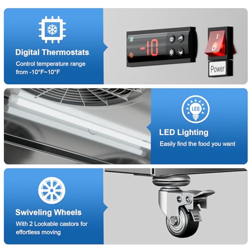 Ecevt 54" W 2 Door Commercial Freezer Stainless Steel Fan Cooling 49 cu.ft Upright Freezer For Restaurant Bar Shop -10℉ ~10℉ Reach-In Freezers - View 5 | Fridge.com