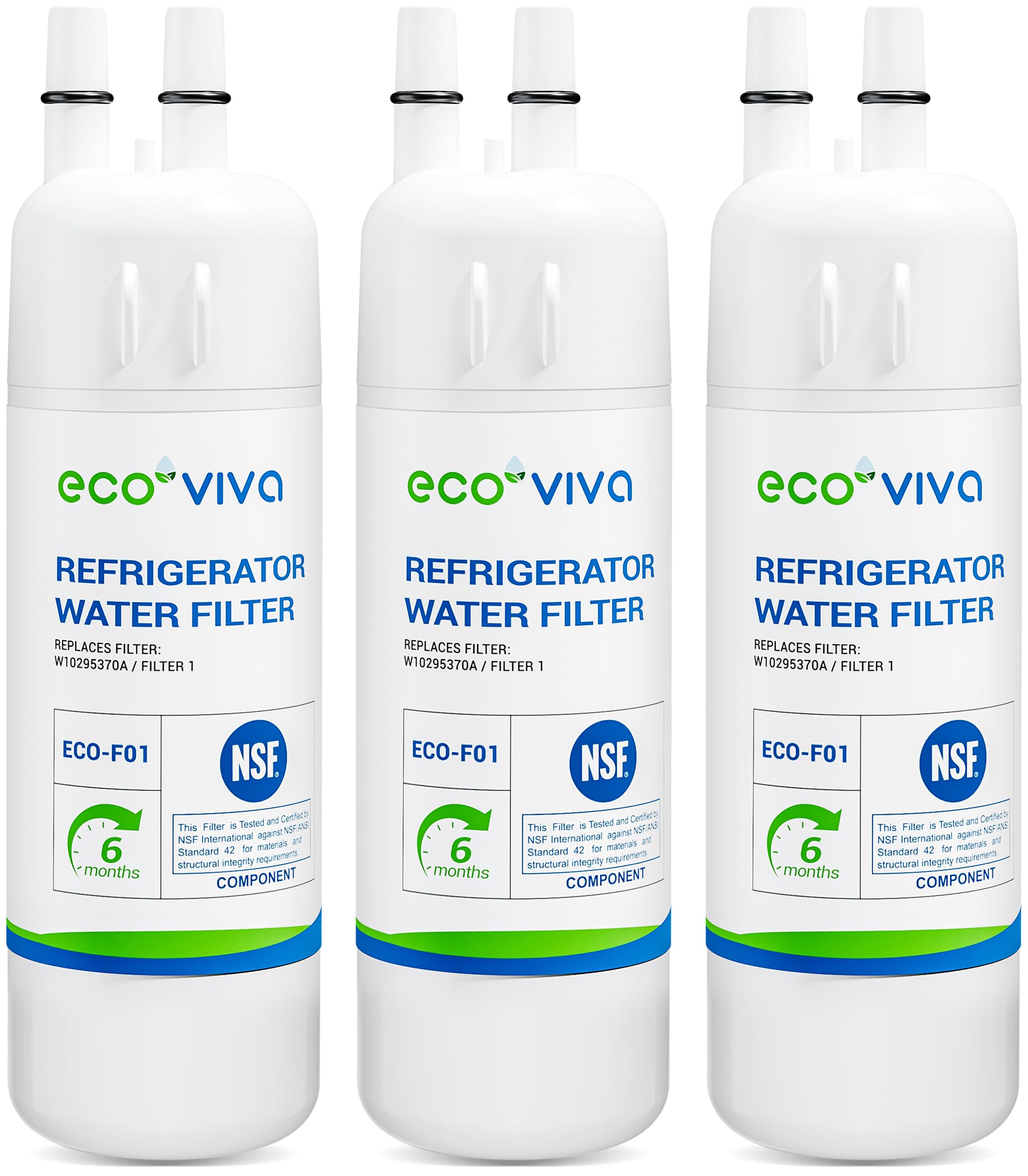 Ecoviva EDR1RXD1 Refrigerator Water Filter Replacement Compatible With Whirlpool® W10295370A W10295370 WHR1RXD1 KAD1RXD1 P4RFWB P8RFWB2L Everydrop® Filter 1, EDR1RXD1B Kenmore® 46-9930 46-9081, 3 Pack - View 1 | Fridge.com
