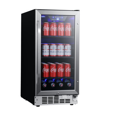 EdgeStar CBR902SG 15 Inch Wide 80 Can Built-In Beverage Cooler with Blue LED Lighting | Fridge.com