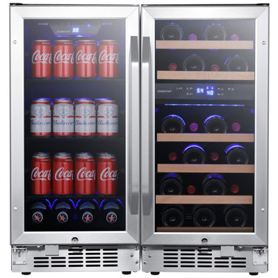 EdgeStar 30'' W Freestanding 80 Cans (12 oz.) 5.3 Cubic Feet Beverage Cooler with Wine Storage and Glass Door | Fridge.com