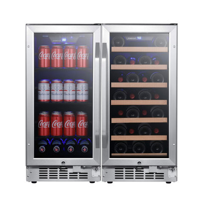 EdgeStar 30'' W 80 Cans (12 oz.) 5.3 Cubic Feet Beverage Cooler with Wine Storage and Glass Door | Fridge.com