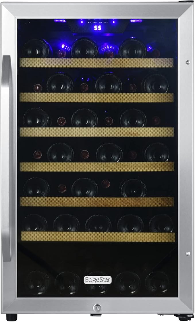 EdgeStar CWF440SZ 20 Inch Wide 44 Bottle Capacity Free Standing Wine Cooler with Reversible Door and LED Lighting | Fridge.com