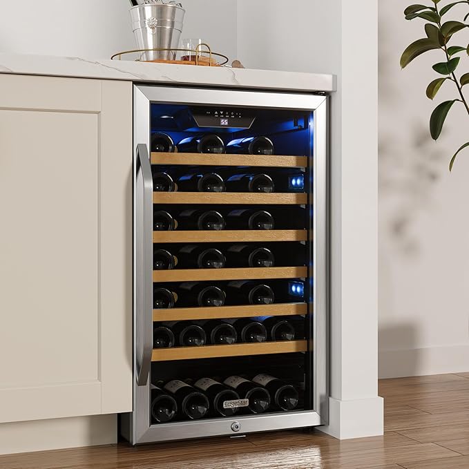 EdgeStar CWF440SZ 20 Inch Wide 44 Bottle Capacity Free Standing Wine Cooler With Reversible Door And LED Lighting - View 2 | Fridge.com