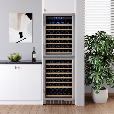 EdgeStar CWR1553DD 142 Bottle 24" Built-In or Free Standing Dual Zone Double Door Wine Cooler with LED lighting and Door Lock - Stainless Steel | Fridge.com