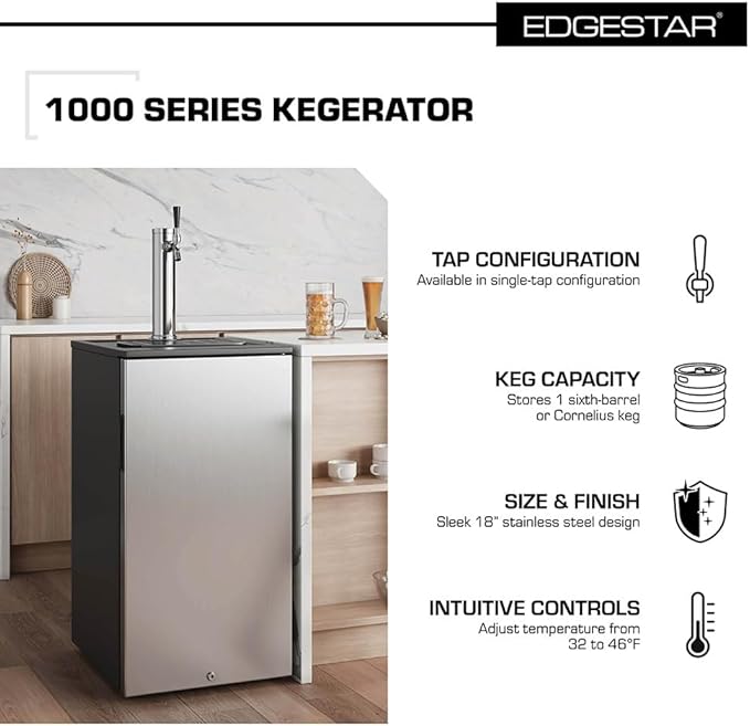 EdgeStar Kc1000ss Craft Brew Kegerator For 1/6 Barrel And Cornelius Kegs - View 2 | Fridge.com