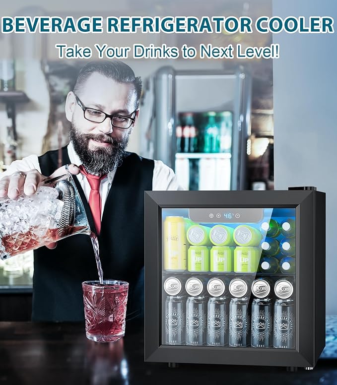Electactic 50 Cans Beverage Refrigerator Cooler, 1.3 cu.ft Mini Fridge Countertop Drink Cooler With Glass Door For Beer, Soda,Wine, Adjustable Digital Temperature Control For Home Dorm Bar, Black - View 2 | Fridge.com