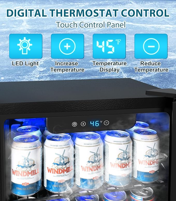 Electactic 50 Cans Beverage Refrigerator Cooler, 1.3 cu.ft Mini Fridge Countertop Drink Cooler With Glass Door For Beer, Soda,Wine, Adjustable Digital Temperature Control For Home Dorm Bar, Black - View 4 | Fridge.com