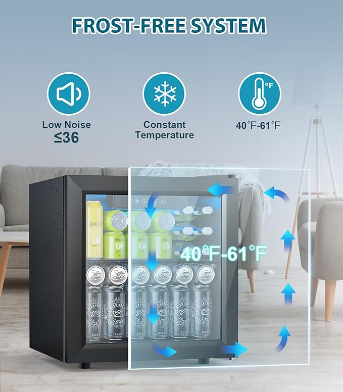 Electactic 50 Cans Beverage Refrigerator Cooler, 1.3 cu.ft Mini Fridge Countertop Drink Cooler With Glass Door For Beer, Soda,Wine, Adjustable Digital Temperature Control For Home Dorm Bar, Black - View 6 | Fridge.com