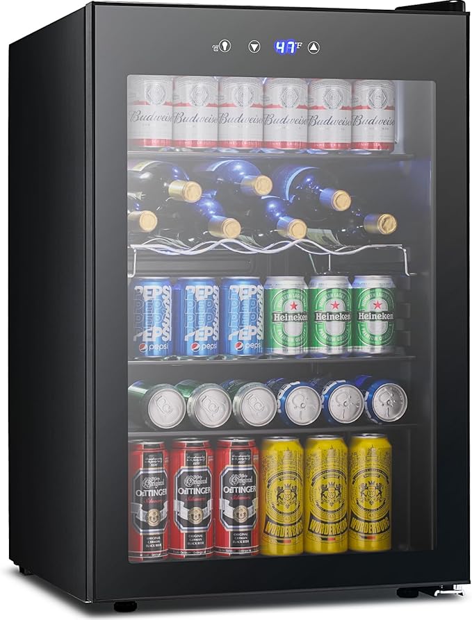 Electactic 37 Bottle Wine Fridge,Freestanding 145 Can Beverage Refrigerator with Smart Temperature Control，4.5 CU FT Quiet Mini Fridge with Child Lock Panel for Family Restaurant Bar, Black | Fridge.com