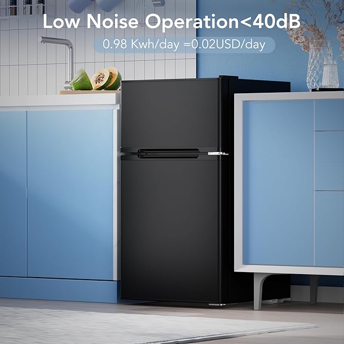 Electactic 3.1 cu.ft Mini Fridge With Freezer, 2 Door Compact Refrigerator, Mini Fridge With Adjustable Removable Glass Shelves For Bedroom, Office, Dorm Or Apartment, Black - View 4 | Fridge.com
