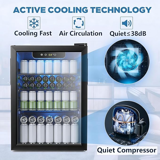 Electactic 95 Cans Beverage Refrigerator, 26 Bottle Mini Fridge, 2.7 cu.ft Drink Fridge Digital Temperature Control for Bottled Beer, Soda,Water | Fridge.com