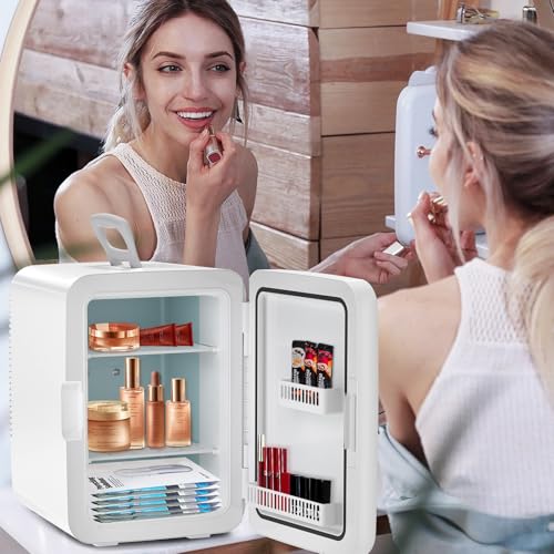 Electactic Compact Mini Fridge, 15 Can Portable Small Refrigerator With Ac/Dc Adapters, 10 Liter / 2.6 gal Small Cosmetics Cooler For Beverage, Food, Skincare, Bedroom, Dorm, Office And Car, White - View 2 | Fridge.com
