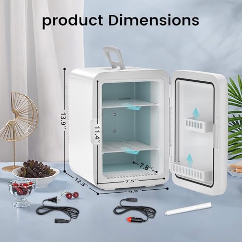Electactic Compact Mini Fridge, 15 Can Portable Small Refrigerator With Ac/Dc Adapters, 10 Liter / 2.6 gal Small Cosmetics Cooler For Beverage, Food, Skincare, Bedroom, Dorm, Office And Car, White - View 3 | Fridge.com