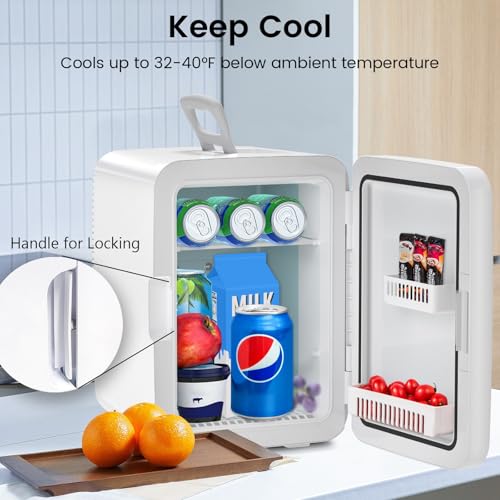 Electactic Compact Mini Fridge, 15 Can Portable Small Refrigerator With Ac/Dc Adapters, 10 Liter / 2.6 gal Small Cosmetics Cooler For Beverage, Food, Skincare, Bedroom, Dorm, Office And Car, White - View 4 | Fridge.com