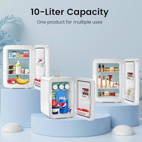 Electactic Compact Mini Fridge, 15 Can Portable Small Refrigerator With Ac/Dc Adapters, 10 Liter / 2.6 gal Small Cosmetics Cooler For Beverage, Food, Skincare, Bedroom, Dorm, Office And Car, White - View 5 | Fridge.com